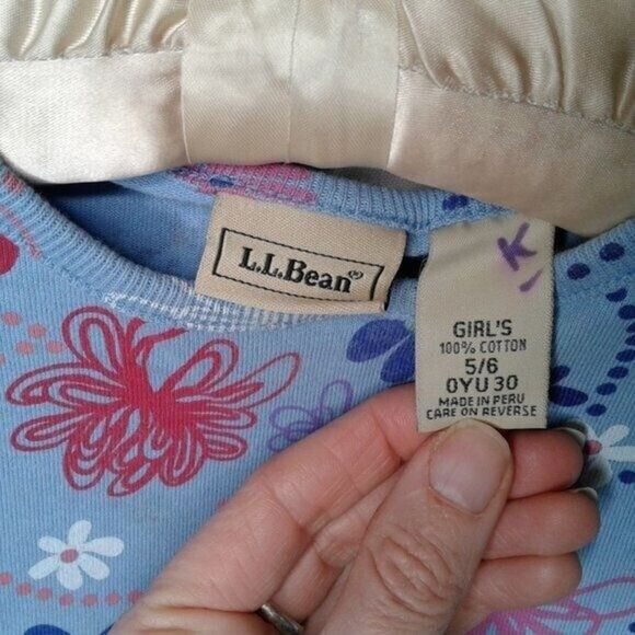LL Bean Sky Blue Cotton Longsleeve Twirly Dress Red Pink Purple Floral Size 5/6 - Picture 5 of 5